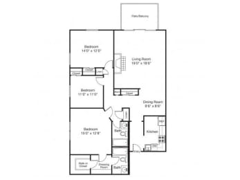 Taymil Woodruff Court 3 Bedroom 2 Bathroom Floor Plan
